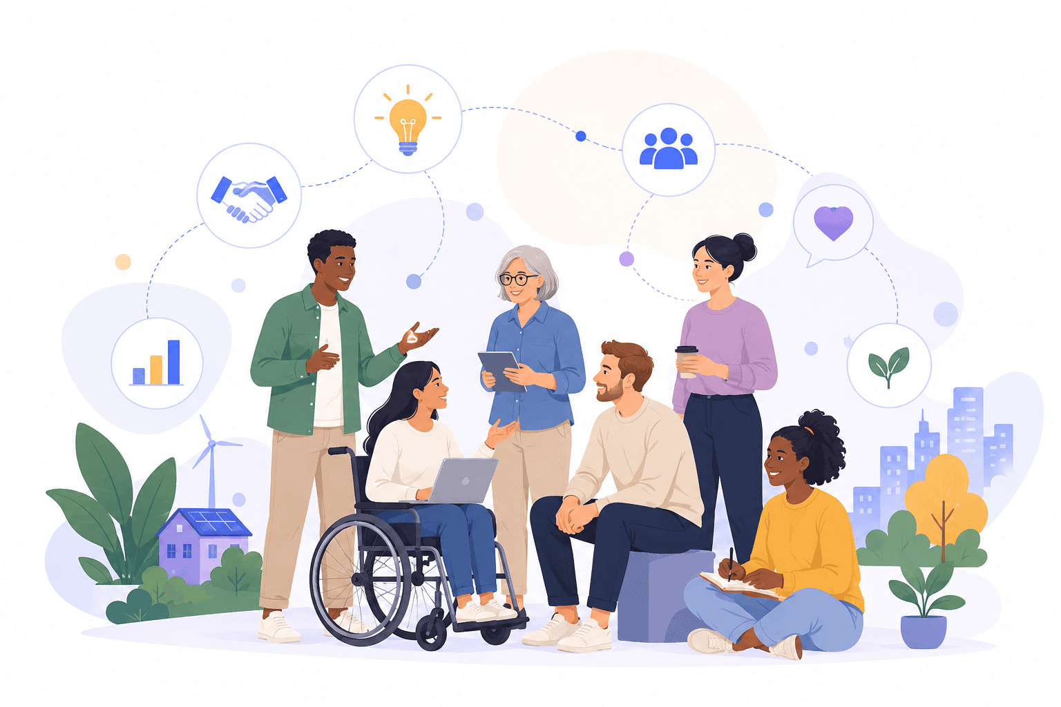 Illustration d'une communauté diverse et inclusive collaborant ensemble